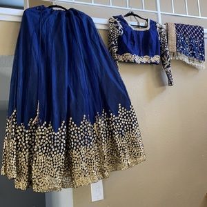 Beautiful Navy Blue 3-piece Lehenga Set